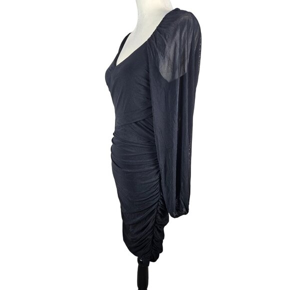BTBFM Womens Elegant Ruched Bodycon Dress Long Puff Sleeve Black Size L Party - Picture 4 of 10